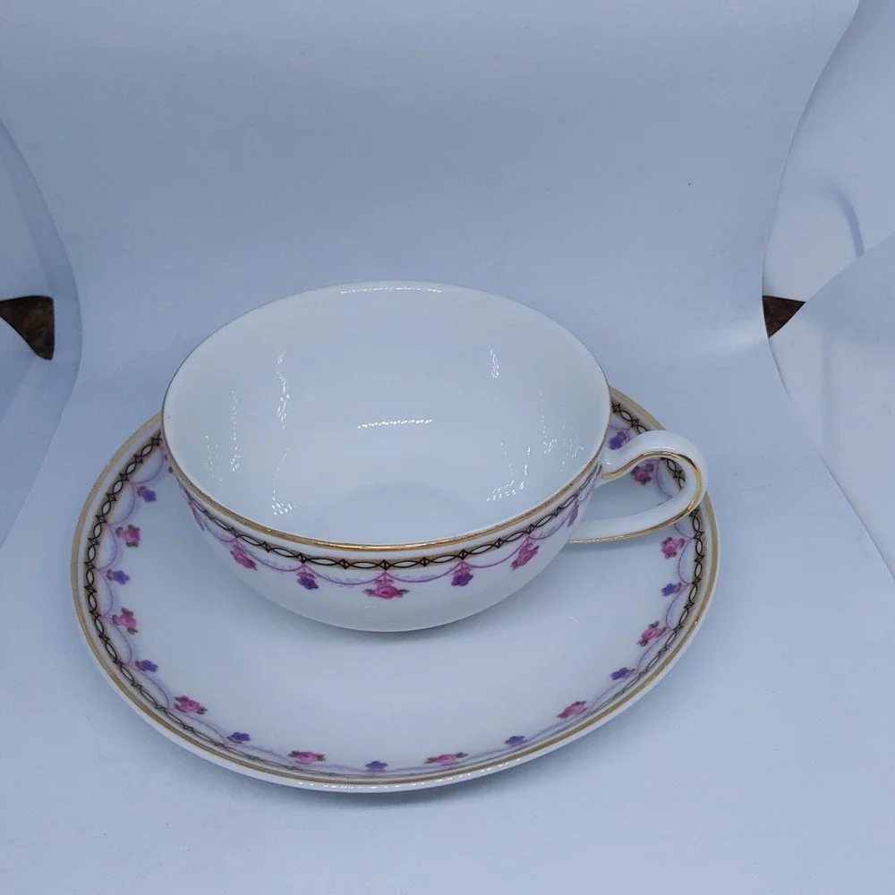 Heinrich‎ H&C  Set Of 5 Pink Roses Gray Laurel Cup & Saucer Sets